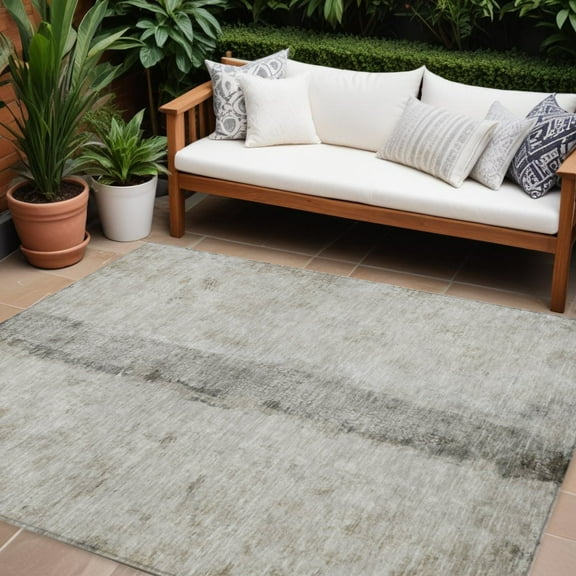HomeRoots 578056 9 x 12 ft. Abstract Washable Indoor & Outdoor Rectangle Area Rug, Taupe, Beige & Gray