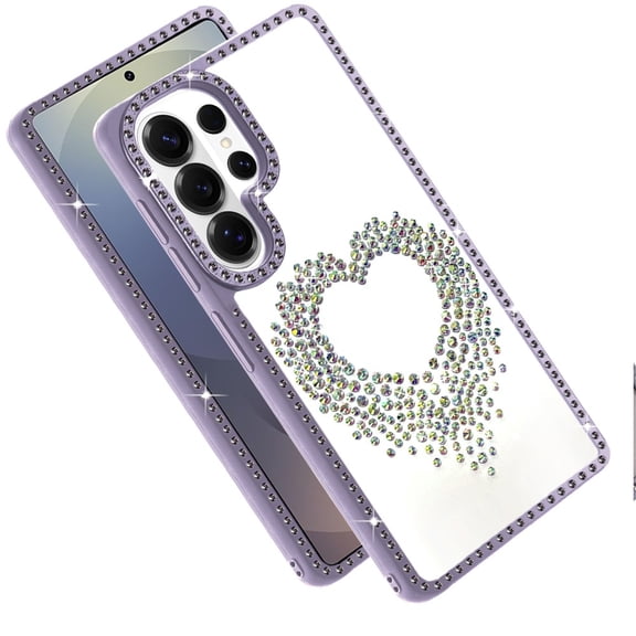 For Samsung Galaxy S26 Ultra Phone Case, Angel Hearts Glitter Shimmer Diamond Edge Hybrid Drop Protection Shockproof Design Compatible Cover for Galaxy S26 Ultra - Purple