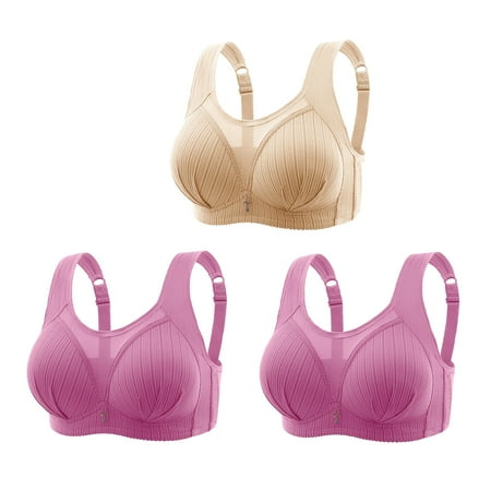 Crunowin Women s Plus Size Bra 3 Pack  Wire Free Comfort Solid Color Behind Buckle Breathable Lingerie Everyday Underwear Beige XXL