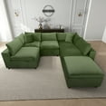 thumbnail image 4 of Fremont Mid Century Modern Modular Olive Green Velvet Comfy Sectional Couch, 4 of 6