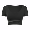 thumbnail image 4 of IWRICH Women's Short Sleeve Yoga Crop Tops Lightweight Slim Fit Stretchy Workout Shirts Casual Running Cute Basic Tank tops Black XXL, 4 of 5