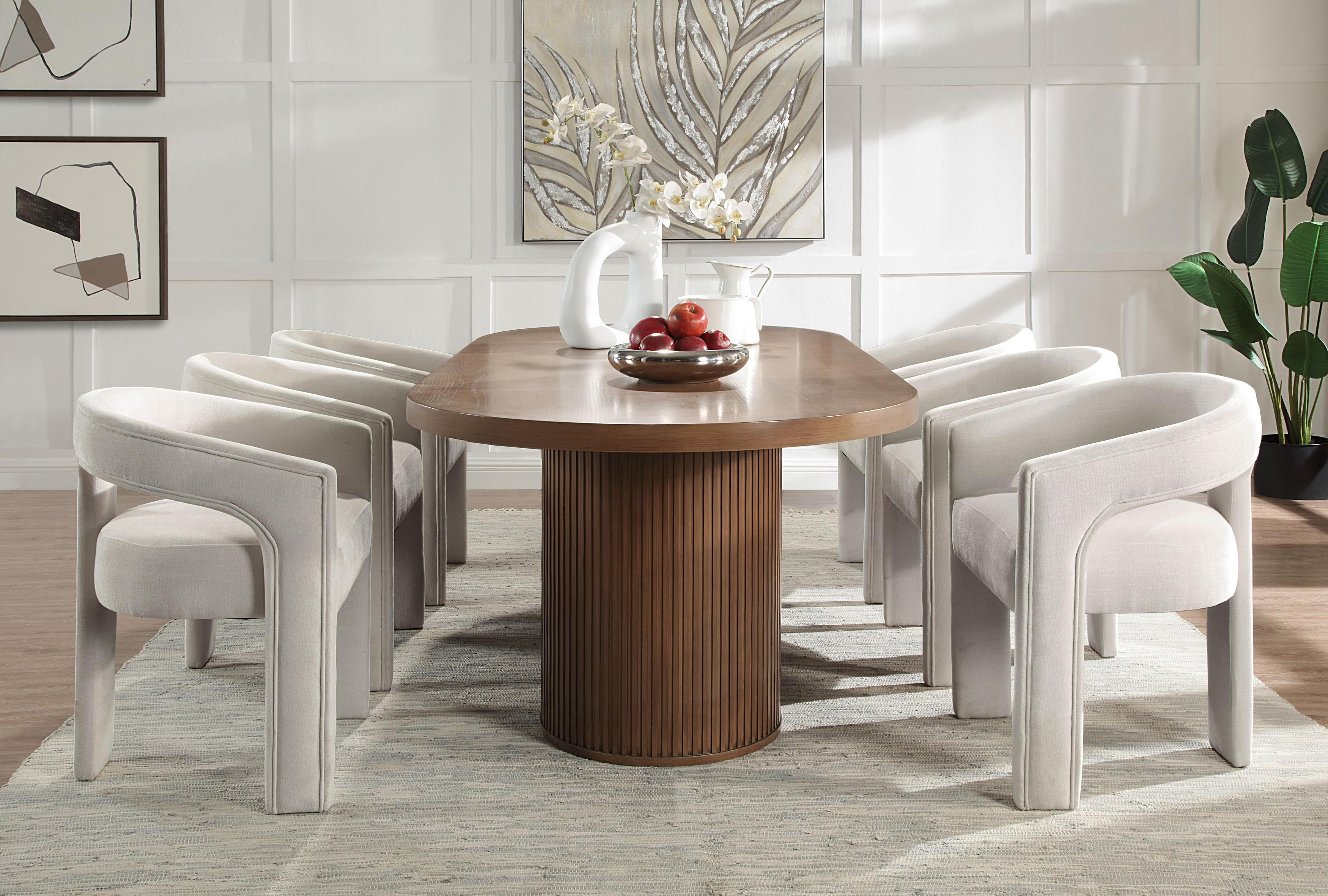 ACME Gamarya Contemporary Wood Oval Dining Table with Vertical Pattern in Oak