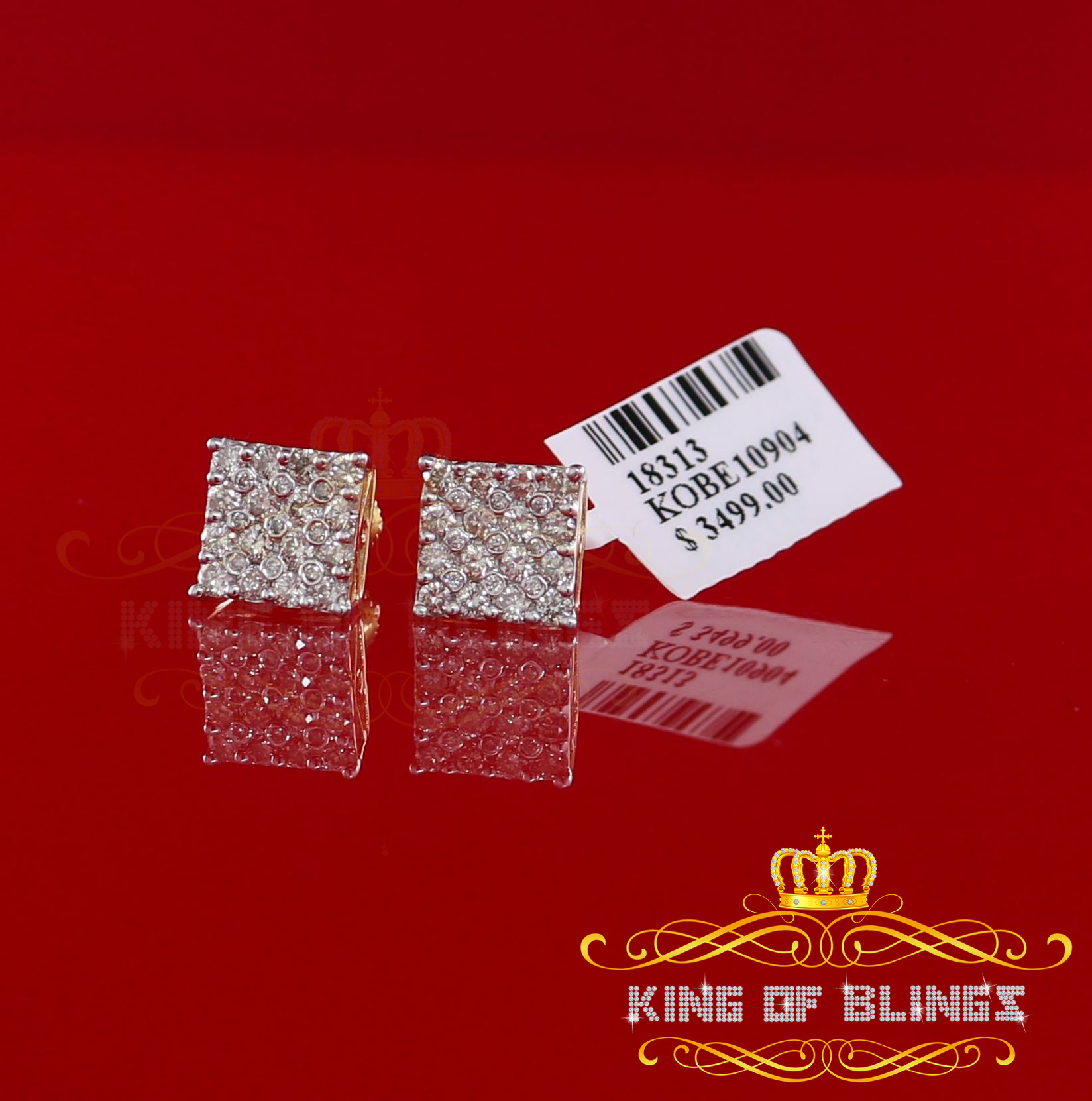 King of Bling's 10K Real Yellow Gold with 1.00CT Real Diamond Men's/Women's Stud Square Earrings