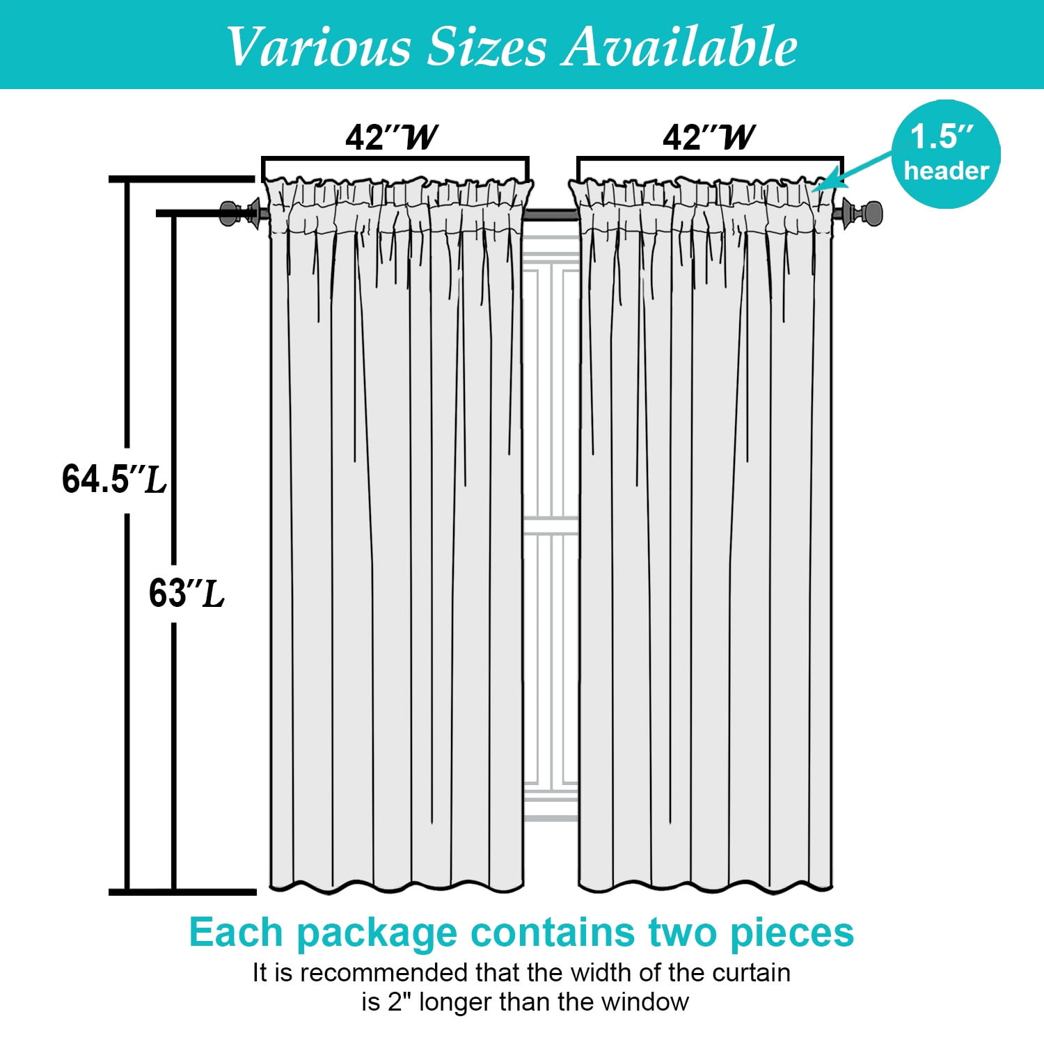 Patin Black Sheer Curtains 63 Inch Length 2 Pcs, Solid Color Light Filtering Voile Airy Modern Drapes, Rod Pockets Home Window Curtains for Living Room Bedroom Bathroom, Each Panel 42" W x 63" L