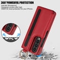 thumbnail image 6 of PU Leather Wallet Case For Samsung Galaxy Z Fold 3,With Finger Ring Holder,Card Slots,Back Magnetic Clasp Flip Kickstand,S-pen Slots,Heavy Duty Shockproof Rugged Phone Case,Red, 6 of 9