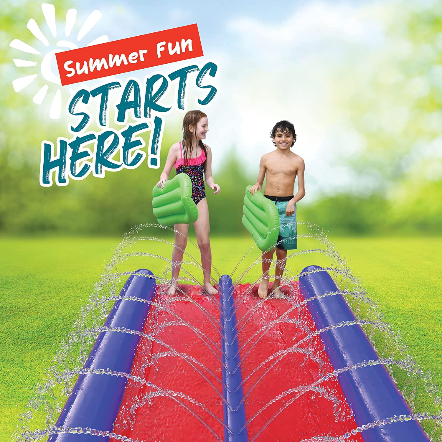 Stargo Double Lawn Water Slide Spraying Slip and Slide, Giant Backyard 25 feet Slide with 2 Inflatable Sliding Body Boards and Built in Sprinkler, Outdoor Wet Summer Fun or Snow Sledge