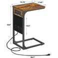 thumbnail image 2 of C Shaped Side Table with Charging Station, Storage Bag for Living Room, Brown, 2 of 8