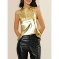 thumbnail image 6 of MODA NOVA Juniors Metallic Crew Neck Sleeveless Cam Tank Top Shiny Gold L, 6 of 7