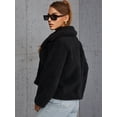 thumbnail image 2 of Eilly Bazar Black Teddy Coat for Women Long Sleeve Female Double Button Crop Length Coat S, 2 of 5