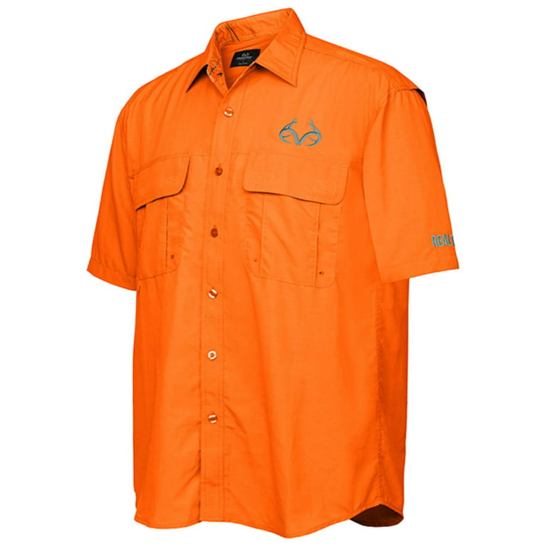 Realtree Camouflage Colosseum Orange Button Up Mesh Lined Collared Fishing  Shirt 