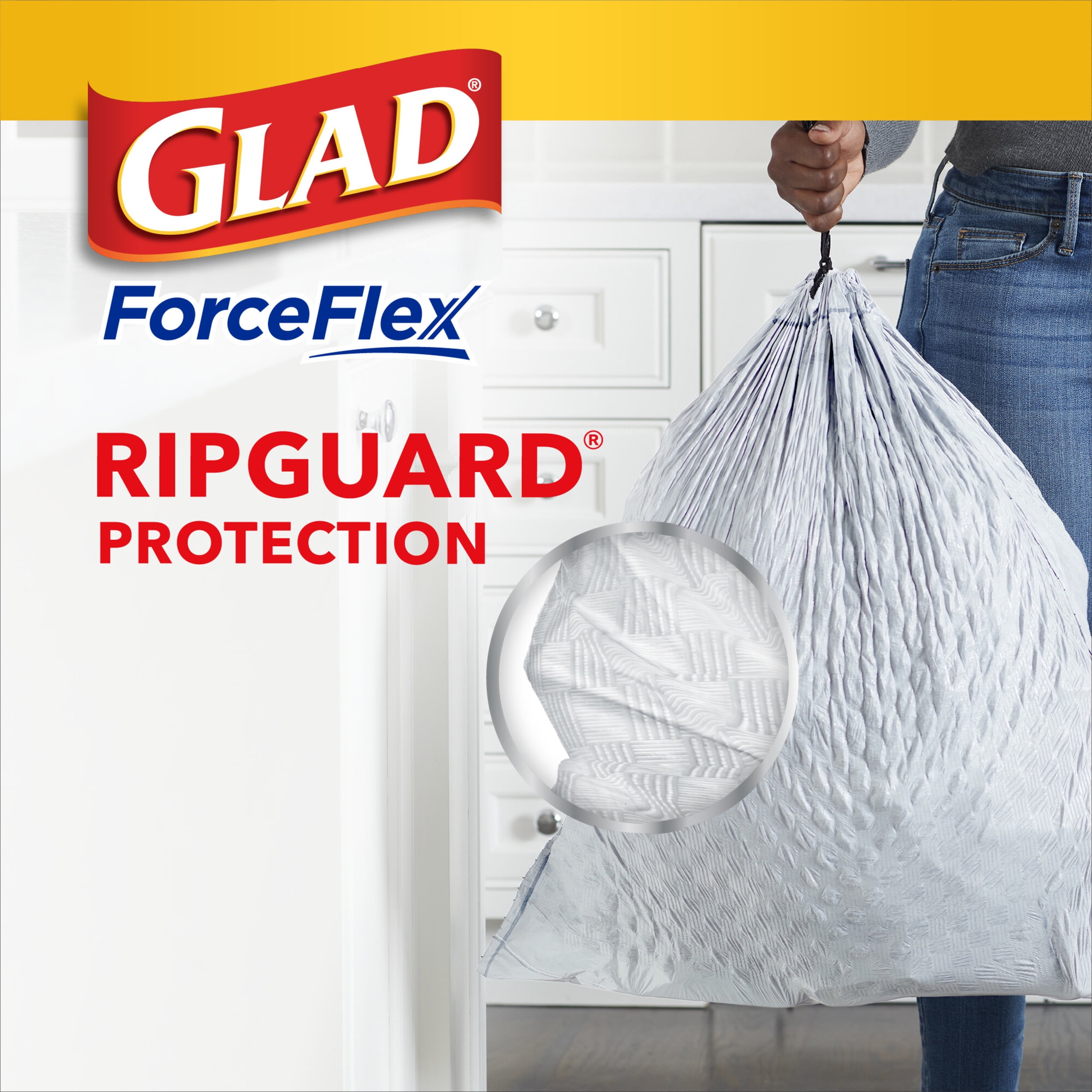 Glad ForceFlex 13 Gallon Tall Kitchen Trash Bags, Unscented, 120 Bags 