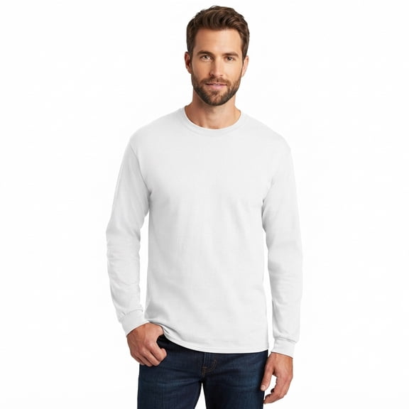 Hanes Essential-T Men's Long Sleeve T-Shirt | Soft Crew Neck 100 Cotton Tee, White, Size 2XL, 5 oz