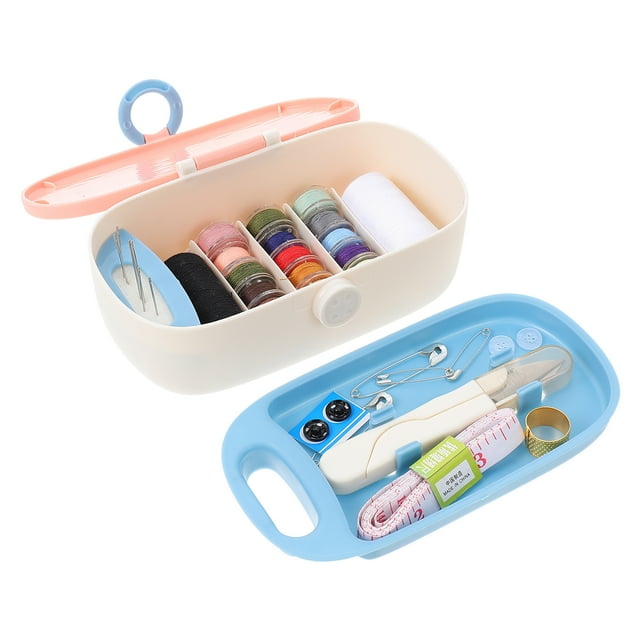 MasteelfCA Portable Sewing Needlework Kit Needle Thread Box Stitching Tool Box for Home (Pink)