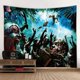thumbnail image 1 of Tapiz de Zombie con monstruos detrás de la puerta de madera, tapiz de Halloween, decoración colgante de pared de fantasía de miedo para dormitorio, sala de estar y dormitorio, 1 of 4