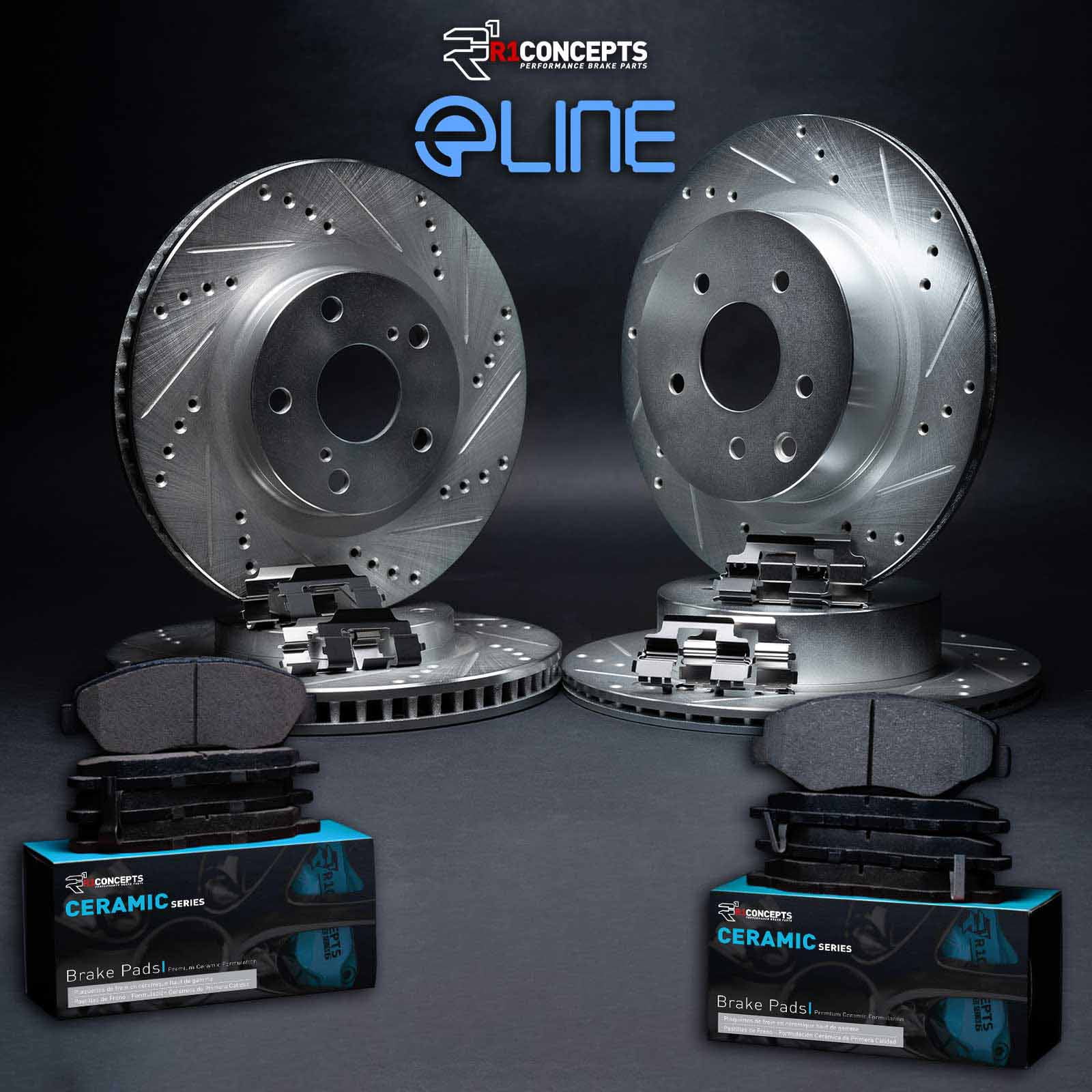 R1 Concepts WH R1 Concepts Drilled and Slotted Silver Disc Brake Rotor Set with Ceramic Pads and Hardware - WGWH2-54061