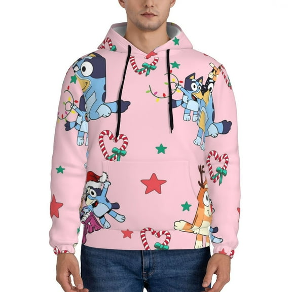 Zofaai Bluey Pattern Men's Hooded Sweatshirt, Drawstring Hoodie with Pockets Sweatshirt Long Sleeve, Adult Clothing-Small