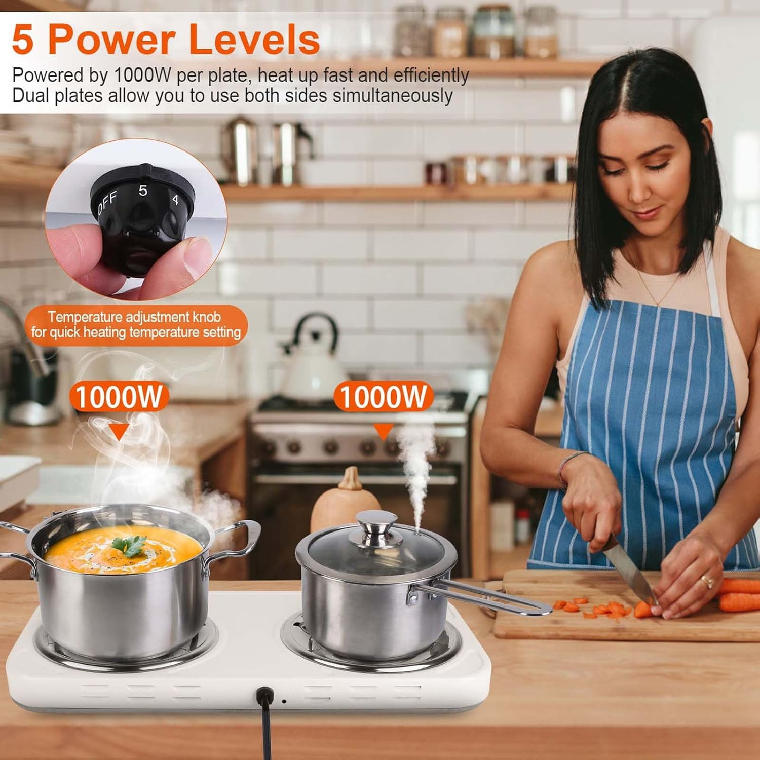 JahyShow 2000W Double Burner, Electric Hot Plate for Cooking Portable Cooking Stove, Countertop Burner Cooktop for Kitchen, Dorm, Temperature Control, Easy to Clean, White