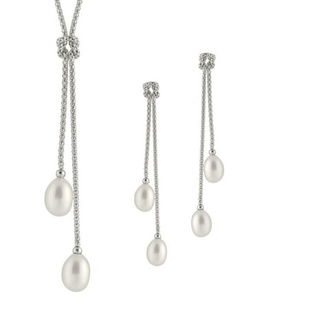 - Handpicked AA 7-8mm White Freshwater Cultured Pearls Rhodium-plated 925 Sterling Silver 17
