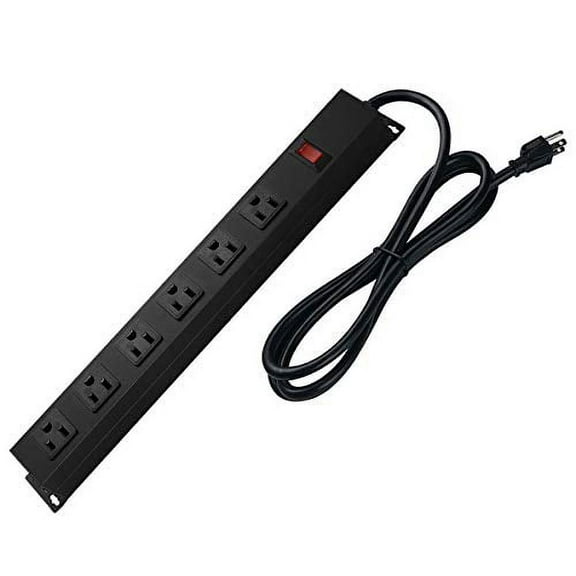 Metal Wall Mount Power Strip, Mountable Power Outlet with 6 AC Outlets, Aluminum Alloy Mount Power Socket with Switch, 6 FT SJT 3/C 14AWG Power Cord, 15A 125V 1875W (6AC) Black