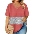 thumbnail image 2 of Ounisa Plus Size Tops for Women Short Sleeve Summer Criss Cross Elbow Pullover Color Block Crewneck/V Neck Tee Tunic Loose Fit Tshirts XL-5XL, 2 of 6
