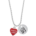 thumbnail image 1 of Delight Jewelry Acrylic Red "Puppy Love / Take a Walk" Heart Silvertone Script Initial Disc - B - Charm Necklace, 20"+3", 1 of 4