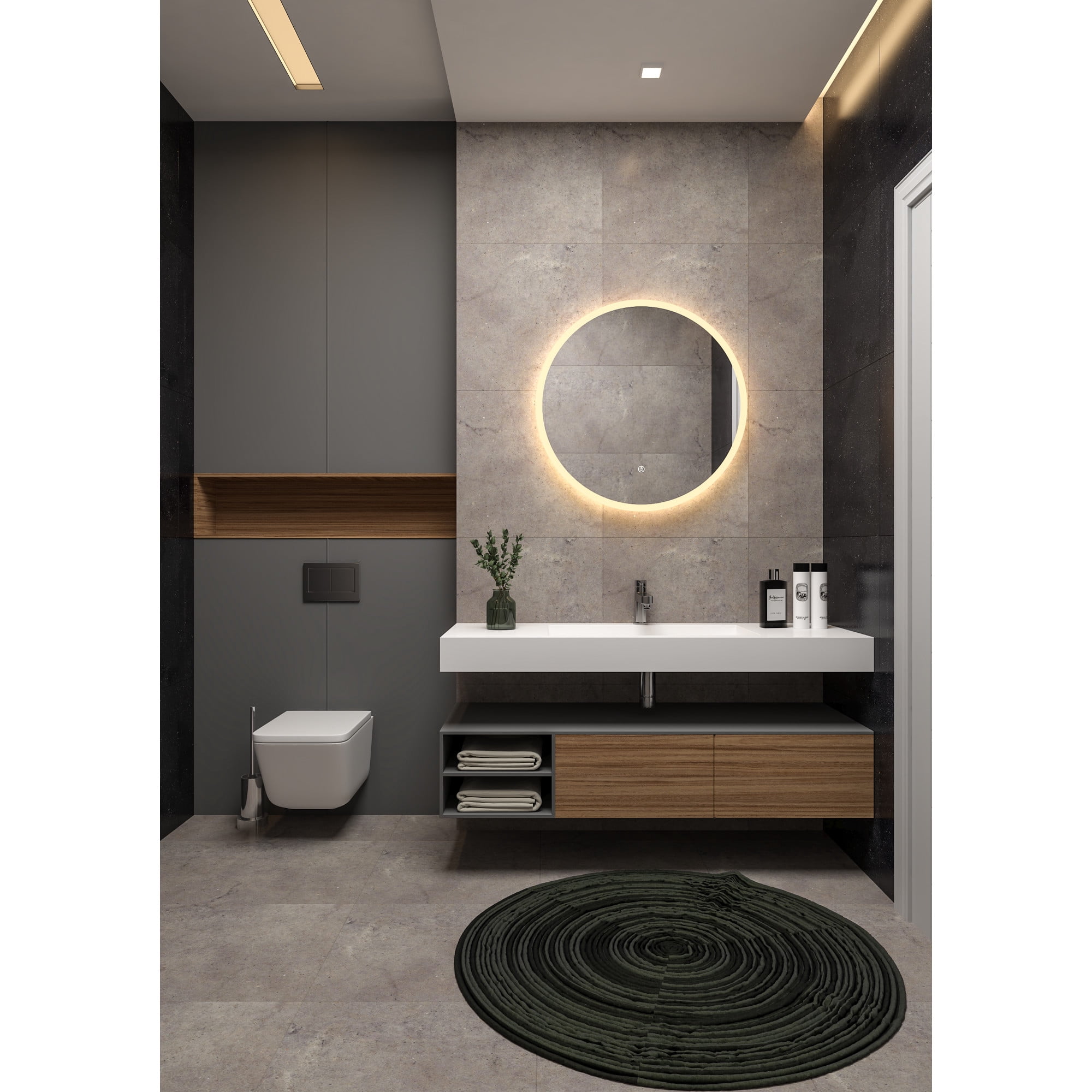 Kingston Brass MR1042424 Aurora 24-Inch Round LED Bathroom Mirror, Front and Back Light, Anti-Fog, Dimmable Touch Sensor Lighted Mirror in Silver