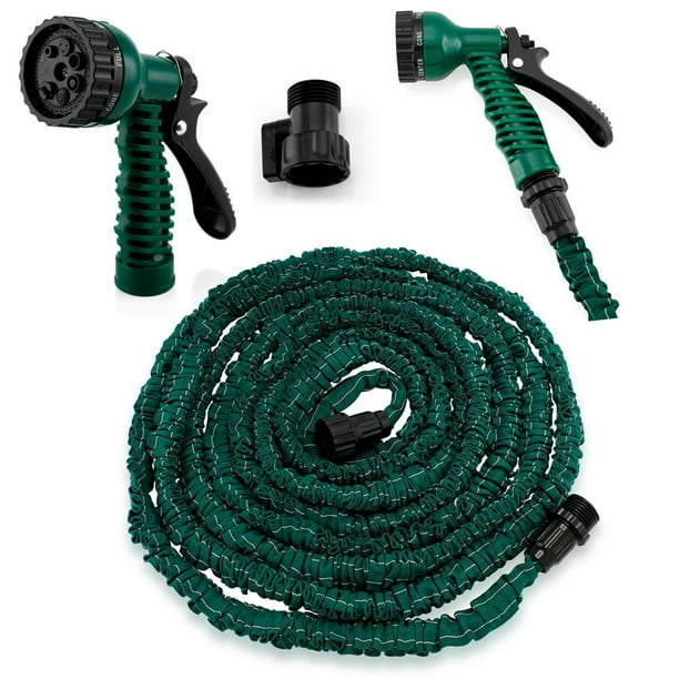 Expandable Flexible Deluxe Garden Water Hose w/ Spray Nozzle in Green (25ft) - CycloneSound