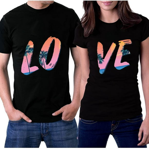 zanvin Couples Matching Shirts for Him Print Valentine's Day Short Sleeve Couple T-Shirt Blouse Tops,Black,M