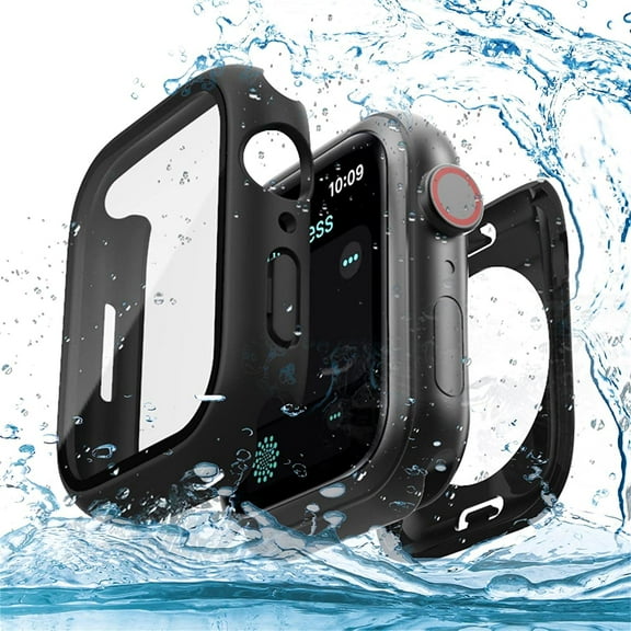 2 in 1 Waterproof Case Compatible for Apple Watch Series 7 41mm, Screen Protector Case with Built-in Tempered Glass Film, 360 Protective PC Hard Full Face Cover for iWatch Series 7 (Black, 41mm)