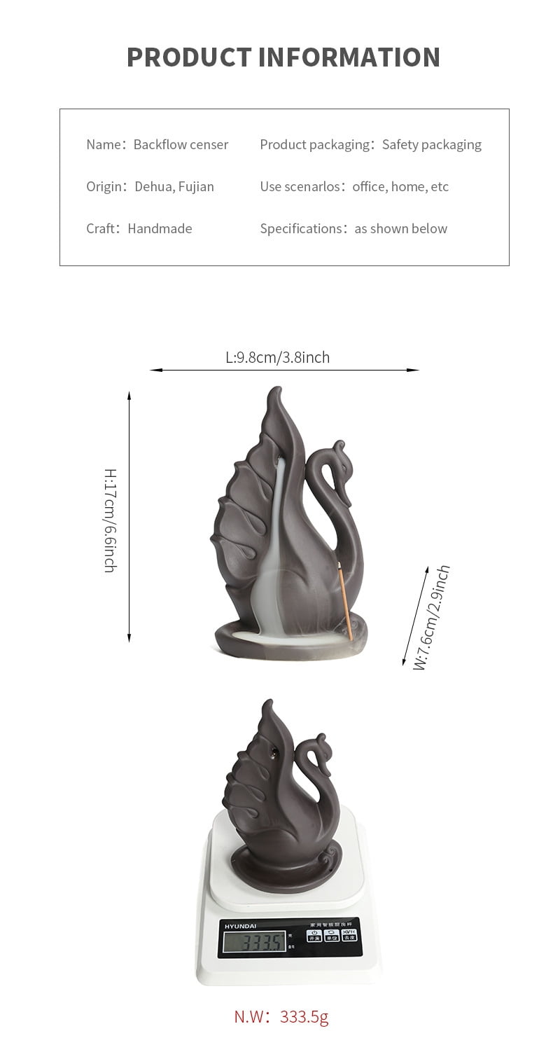Backflow Incense Burner Creative Swan Incense Stick Holder Reverse Flow Censer Incense Waterfall Burner Ornament for Home Office Yoga Temple