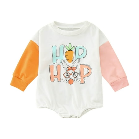 

Uuszgmr Baby Jumpsuit For Boys Girls Comfortable Cute Easter Long Sleeve Cartoon Rabbit Printed Pullover Romper Sweatshirt Bodysuits Whiteï¼Sizeï¼6-12 Months