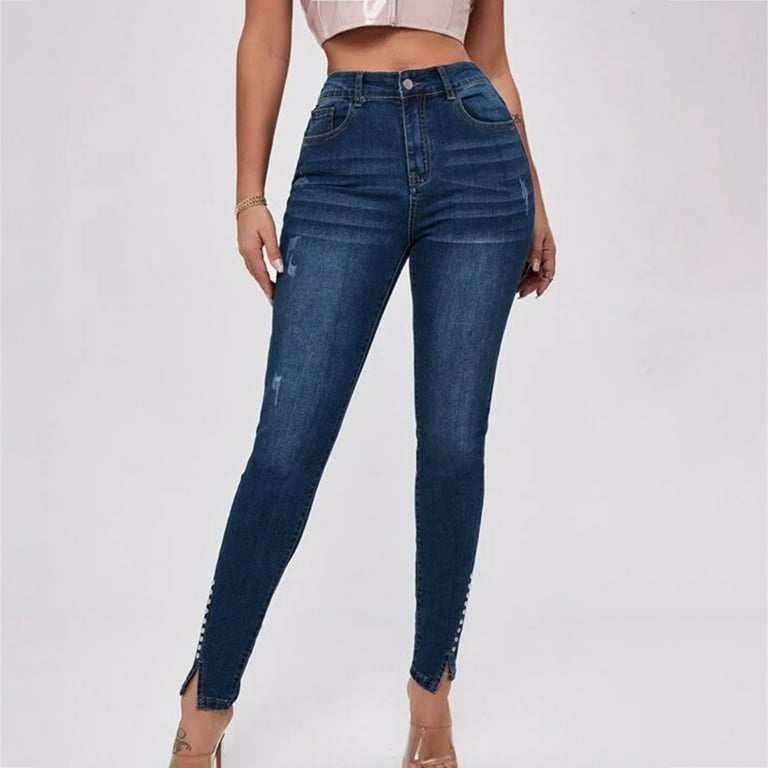 Tall Woman Clothes Jeans For Women High Waist Elastic Clothing Curvy  Stretch Distressed Trouser Legs Pants With Slit. Jean Belt Women