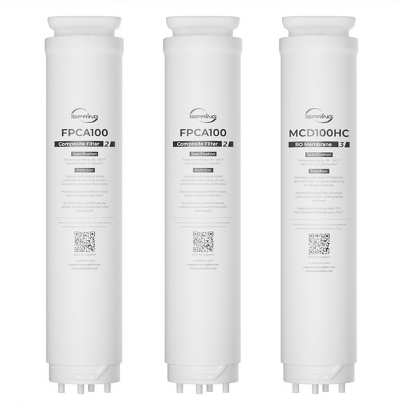 iSpring F3RCD100HC 2-Year Replacement Filter Pack for RCD100HCG RO System Countertop, Includes FPCA100 x2, MCD100HC x1, 3 Pieces