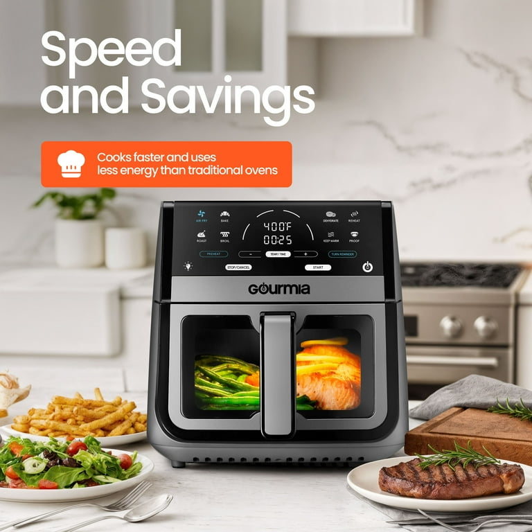 Gourmia 8 Qt Digital Window Air Fryer with 8 One-Touch Cooking