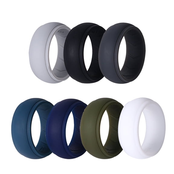 Avaner Silicone Wedding Ring for Men: 7 Pack 8mm Width Breathable Air Grooves Silicone Rubber Wedding Engagement Bands Valentine's Day Gift, Size 8