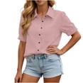 thumbnail image 2 of Tqcoqu Shirts for Women Puff Sleeve Button Down Summer Casual Fit Blouses Collared Work Tops,Pink,Women's S-XXL, 2 of 9