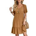 thumbnail image 3 of Summer Dress Women's Casual T Shirt Dress Short Sleeve V Neck Midi Dress A Line Beach Dress Large Sizes Tunic Dresses Knee Length Casual Dresses, 3 of 7
