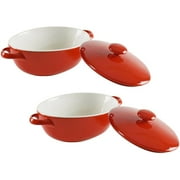 10 Strawberry Street Sienna 2-Piece 6.75" x 5.25" Oval Bakeware Set with Lids, Red