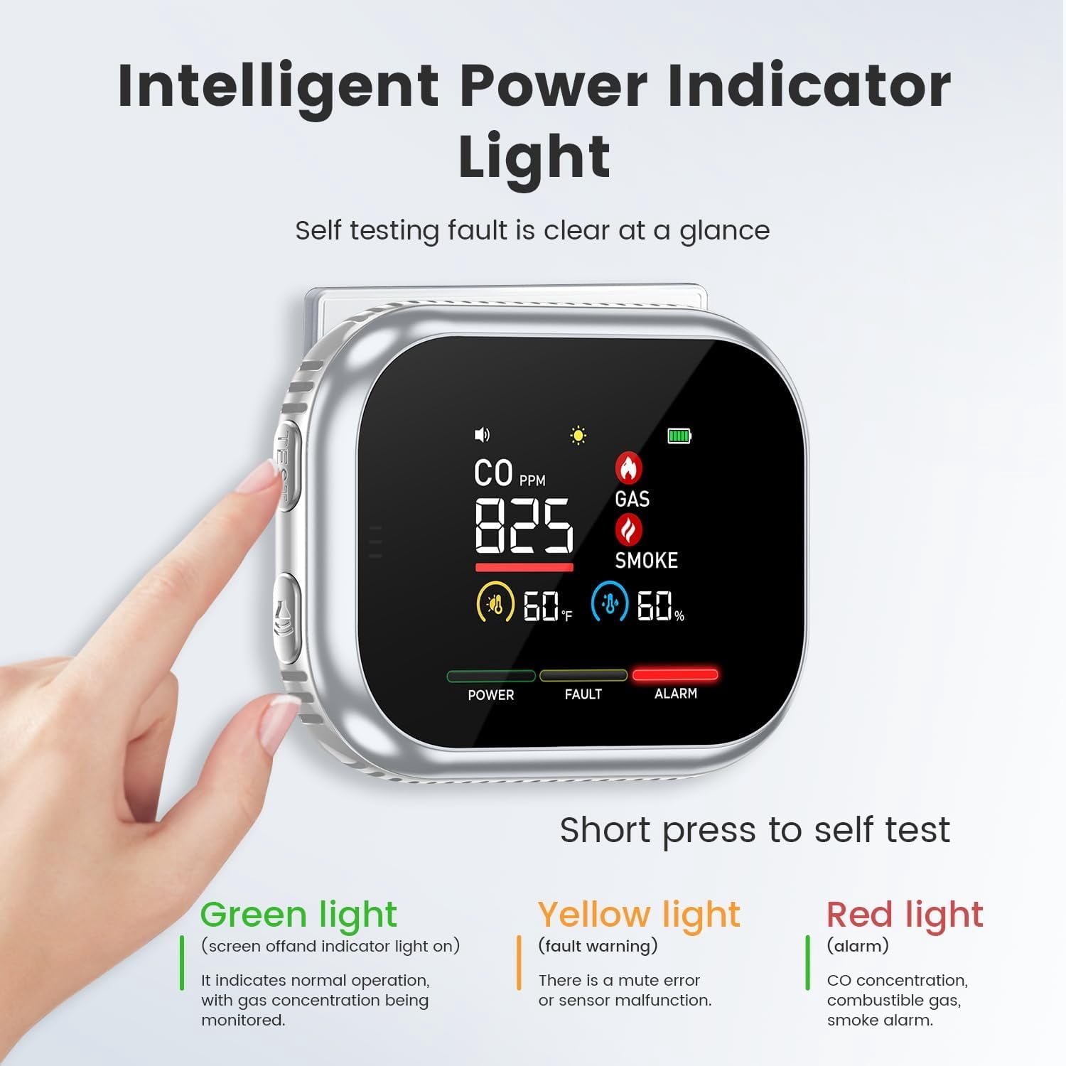 5-in-1 Portable Detector Air Quality Monitor (Temperature, Humidity and More) Plug in & Magnetic Mount & Rechargeable Battery Backup for RV Car Hotel Apartment Travel (Silver)