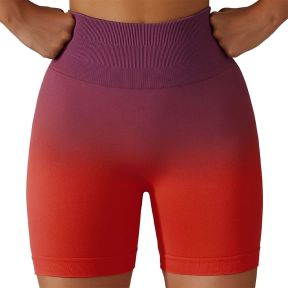 Women's short style seamless tight gradual color change short style high waist strengthening running gym yoga sports shorts - Deep wine red