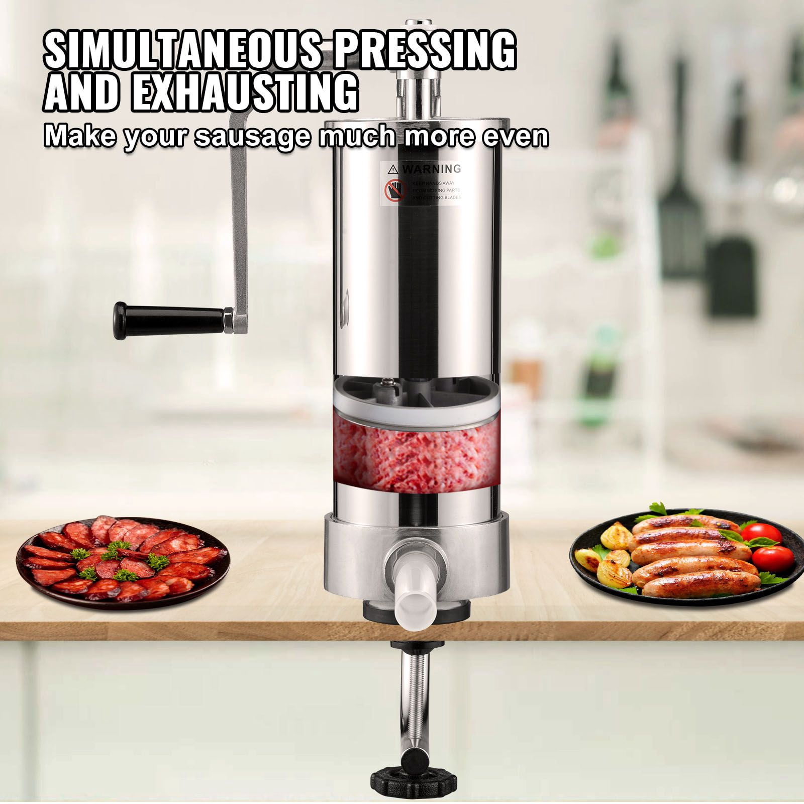 Sausage Stuffer 5 lbs Capacity, 304 Stainless Steel, 3 Filling Tubes, Suction Base, Air Release Valve for Home Commercial Use