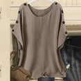 thumbnail image 3 of Women's Linen-Blend Loose Tunic Tops Round Neck Short Sleeve T-Shirts with Sleeve Button Detail Perfect for Home Daily Outgoing, 3 of 5