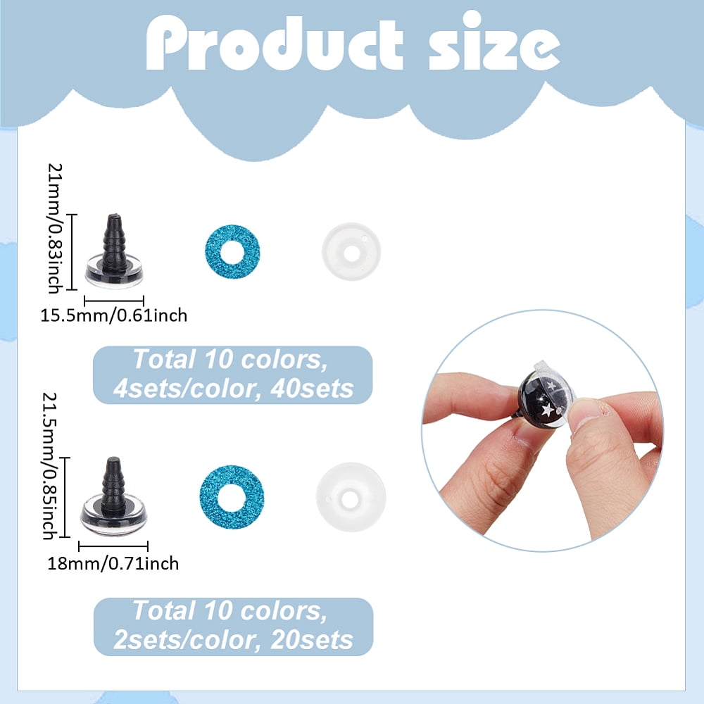 60 Sets 30 Styles Plastic Craft Eyes Safety Eyes with Scale Disc and Spacer Mixed Color 15.5~20.5x15.5~21.5mm 2bags/style