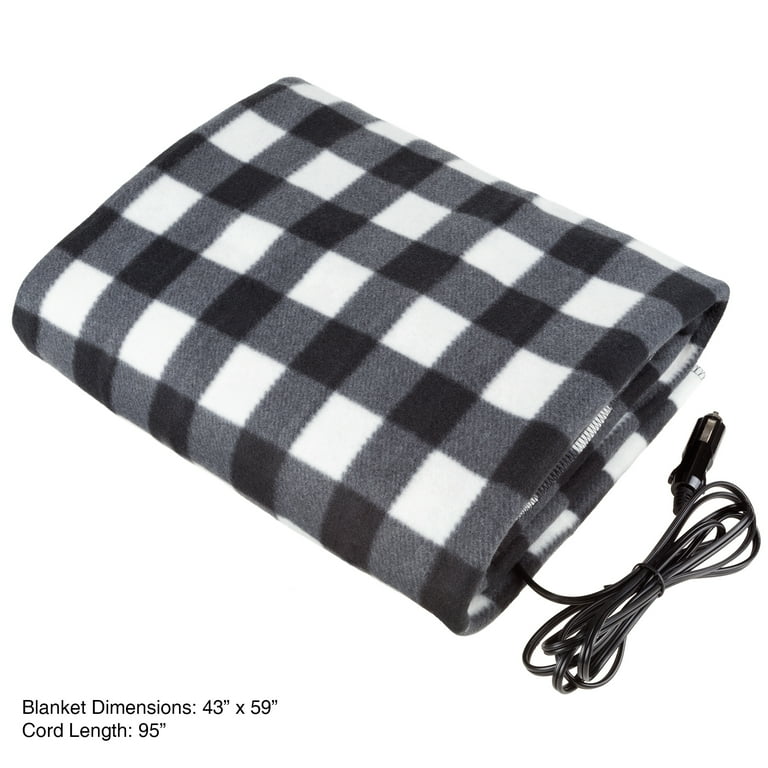 Stalwart 12V Heated Car Blanket Polar Fleece Travel Throw for Truck and RV Black White Walmart