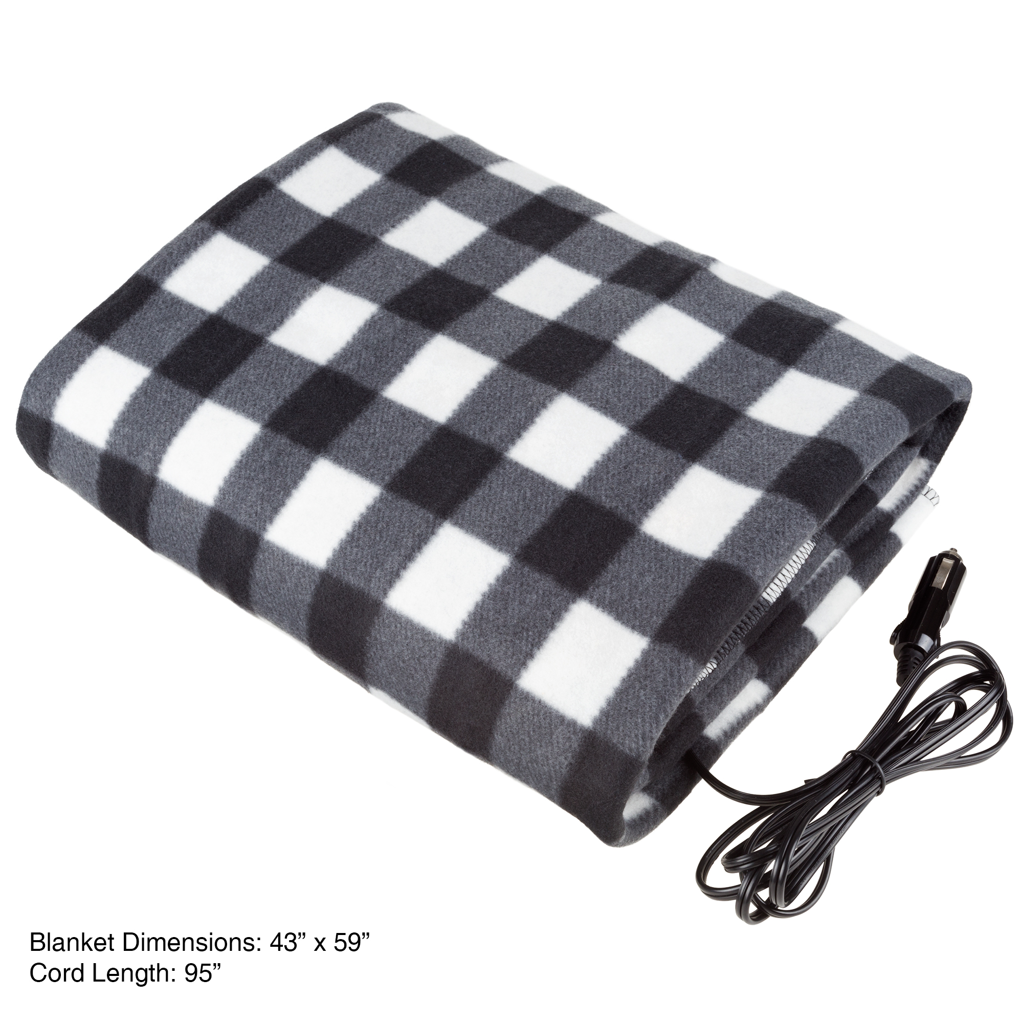 Stalwart Electric Car Blanket Heated 12V Polar Fleece Travel Throw for Truck and RV, Black and White - image 5 of 6