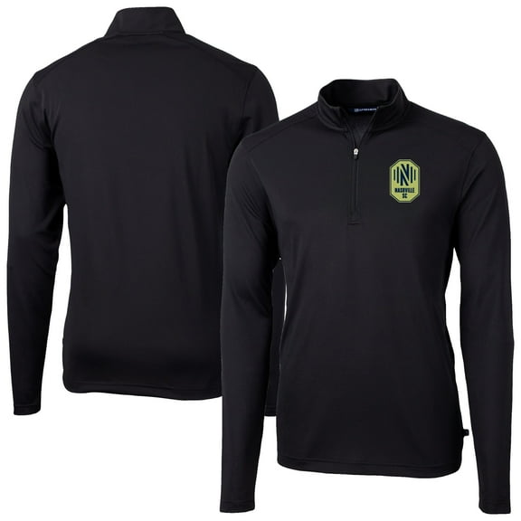 Men's Cutter & Buck Black Nashville SC DryTec Virtue Eco Pique Recycled Quarter-Zip Pullover