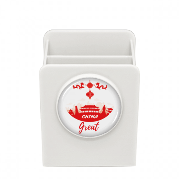 Red Outline China Landmark Desk Pencil Holder Cup Pen Organizer