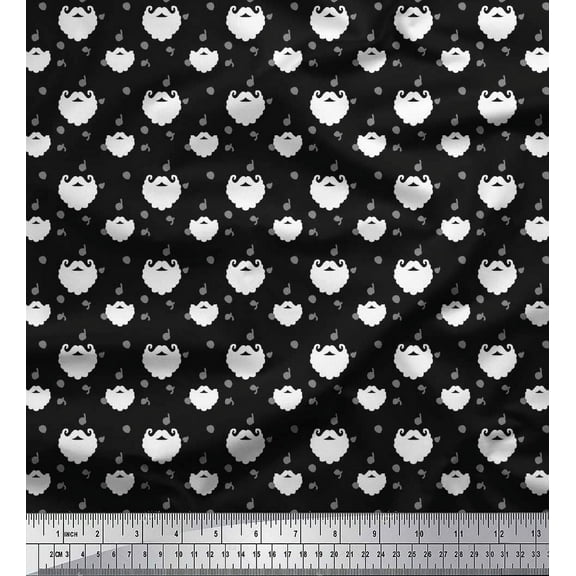 Soimoi Black Cotton Voile Fabric Dot & Santa Moustache Christmas Print Fabric by Yard 42 Inch Wide