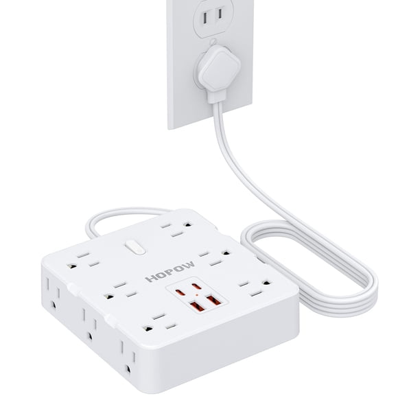 Regleta de alimentación HOPOW de 2 a 3 clavijas con 12 AC y 4 USB (2 USB-C)