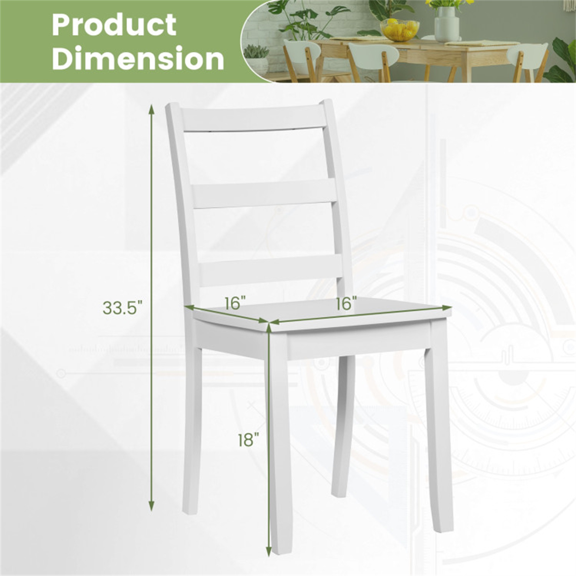 Demi Bonn Set of 2 Wood Dining Chairs with Solid Rubber Wood Legs and Backrest, White